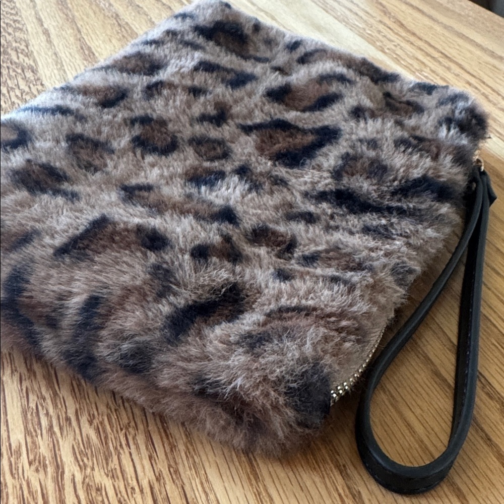 Expressions Brown and Black Faux Leopard Print Fur Wristlet - Picture 6 of 6